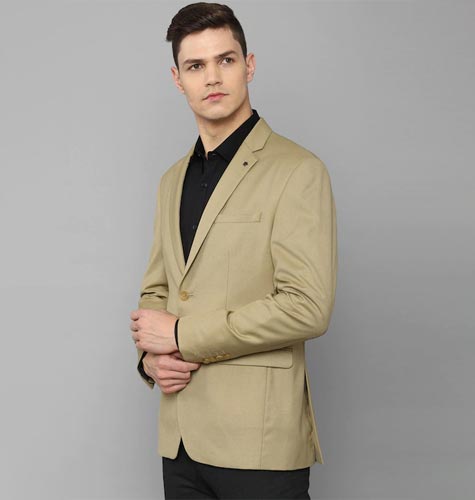 Men Khaki Solid Single Breasted Slim-Fit Blazer